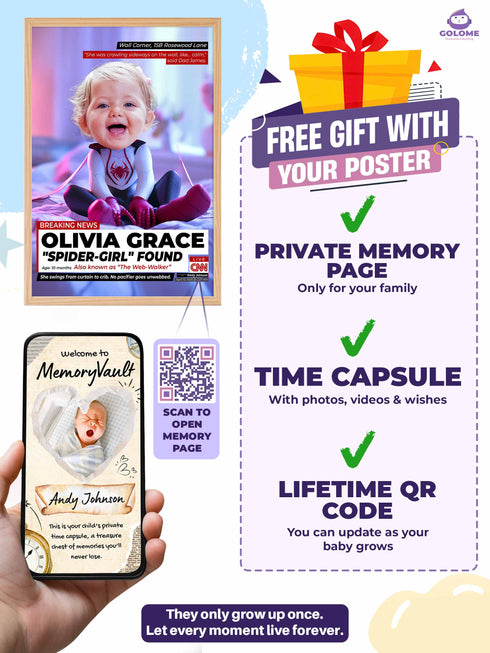 Custom Baby News Poster – Personalized Baby Web Walker Girl Wall Art
